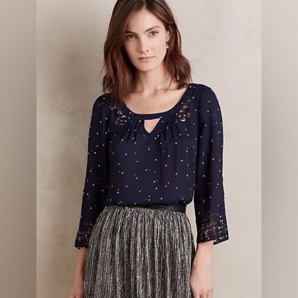 Anthropologie Maeve Teni stat print laser cut blouse